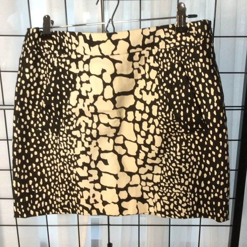 J. Crew Black and Cream Abstract Spot 100% Cotton Mini Skirt NWT